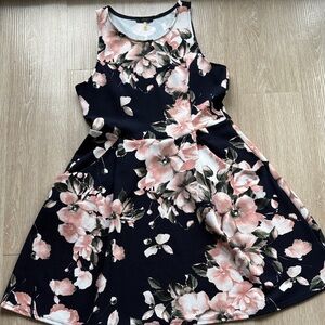 Floral Sleeveless Dress - Navy and Pink